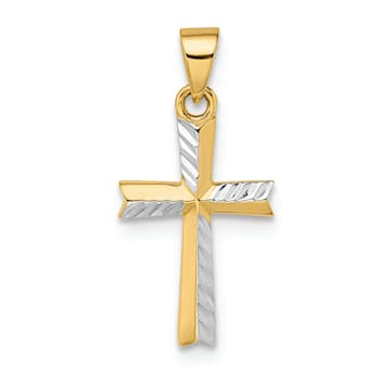 Rhodium Over 14K Two-tone Gold Diamond-cut Small Latin Cross Pendant