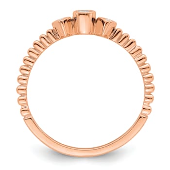 14K Rose Gold Scalloped Band Petite Round Diamond Ring 0.1ctw