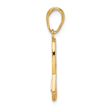 14k Yellow Gold Pink Enameled Awareness Ribbon Pendant