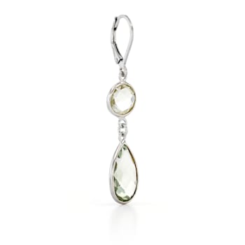Green Pear And Round Prasiolite Sterling Silver Earrings 11ctw