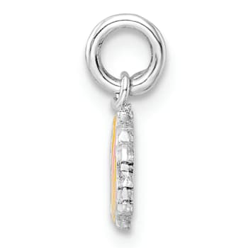 Rhodium Over Sterling Silver Pink and Orange Enameled Shell Children's Pendant