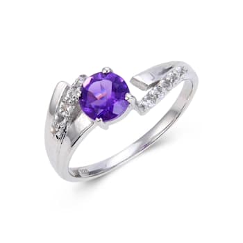 Round Amethyst with White Topaz Accents Sterling Silver Ring, 1.10ctw
