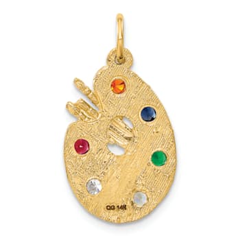 14k Yellow Gold Textured Cubic Zirconia Stones Artist Palette Charm