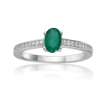 Emerald with Moissanite Accents Sterling Silver Ring, 0.85ctw