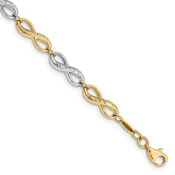 10k Yellow Gold and 10k White Gold 5mm Diamond-Cut Infinity Symbol Bracelet