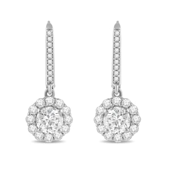 White Cubic Zirconia 14k White Gold Earrings With Velvet Gift Box 2.00ctw