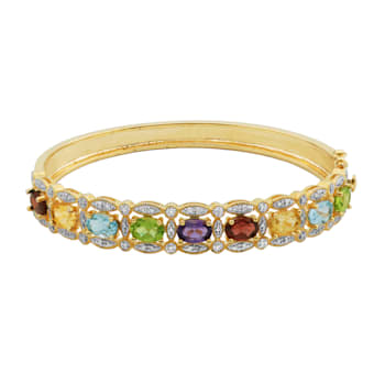 Multi-Color Multi-Gemstone 18k Yellow Gold Over Sterling Silver Bangle Bracelet