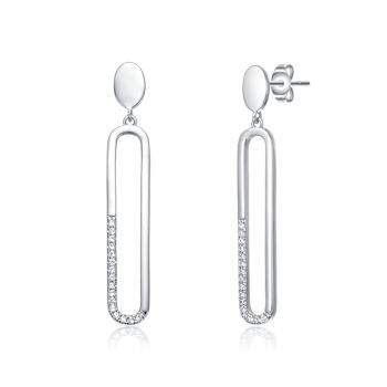 Pave CZ Oval Drop Earrings In Sterling Silver