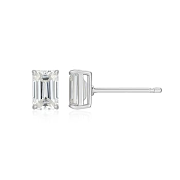 Emerald Cut Moissanite Platineve Stud Earrings 1.16ctw DEW