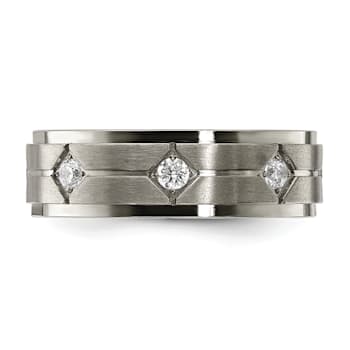 White Cubic Zirconia Titanium 7mm Men's Band Ring