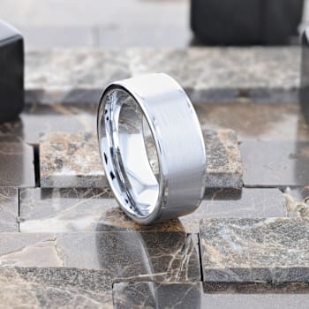 AIRES Flat Brush Finish Center Polished Edges Tungsten Carbide Ring 10mm