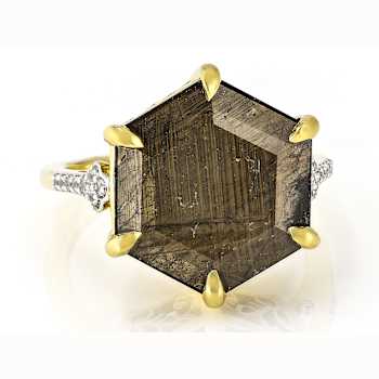 Golden Sheen Sapphire Hexagon Ring In 18K Gold Over Sterling Silver 14.23ctw