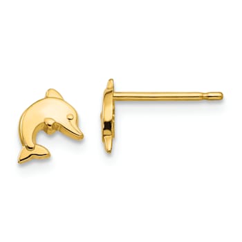 14k Yellow Gold Polished Dolphin Stud Earrings