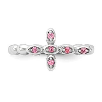 Rhodium Over Sterling Silver Stackable Expressions Cross Pink Tourmaline
Ring 0.1ctw