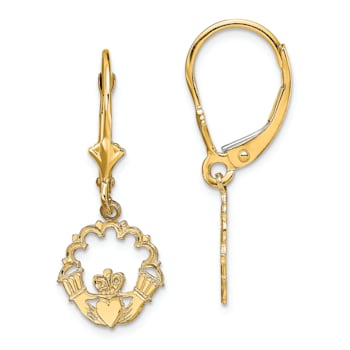 14k Yellow Gold Polished Claddagh Earrings