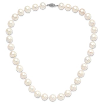 Rhodium Over Sterling Silver 12-13mm White Freshwater Cultured Pearl Necklace