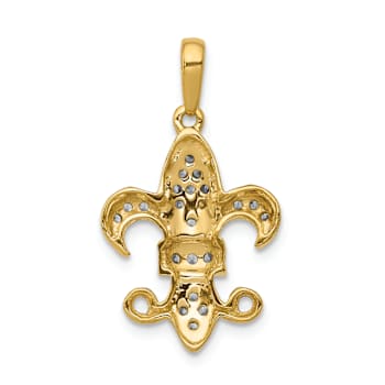 14k Yellow Gold and Rhodium Over 14k Yellow Gold Diamond Fleur De Lis Pendant
