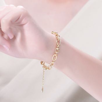 Pave CZ Link Chain Bracelet In 14K Gold Over Brass