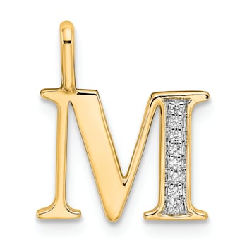 14K Yellow Gold Diamond Letter M Initial Pendant