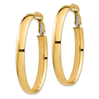 14k Yellow Gold 1 1/2" High Polished Oval Hoop Earrings