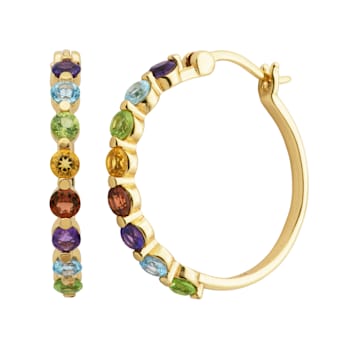 Multi-Color Multi-Gemstone 18k Yellow Gold Over Sterling Silver Hoop Earrings