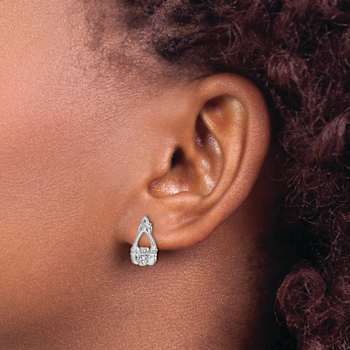 Rhodium Over 14k White Gold Diamond Claddagh Stud Earrings