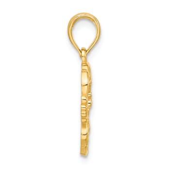 14K Yellow Gold Polished Floral with Bird Circle Pendant