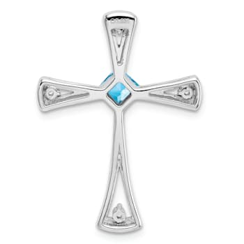 Rhodium Over 14k White Gold Blue Topaz and Diamond Cross Chain Slide Pendant