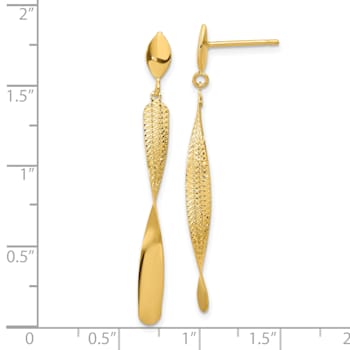 14K Yellow Gold Polished and Textured Post Dangle Earrings