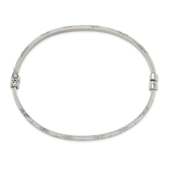 Sterling Silver Diamond-cut 6mm Bangle and 4mm Hoop Earring Set