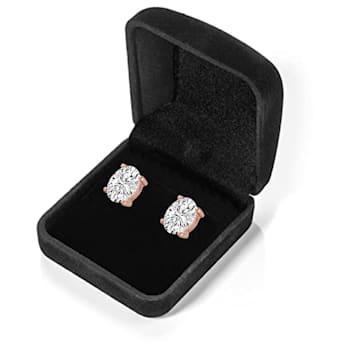 White Cubic Zirconia 14k Rose Gold Studs With Velvet Gift Box 3.00ctw