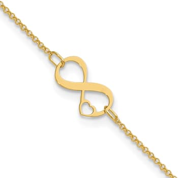 14K Two-tone Polished Infinity Open Heart 9-inch Plus 1-inch Extension Anklet