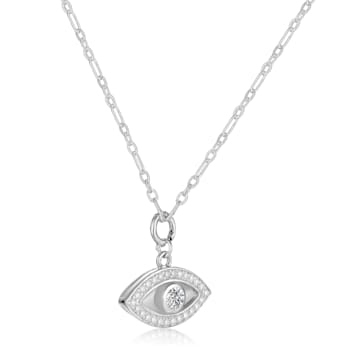 White Topaz and Moissanite Rhodium Over Sterling Silver Evil Eye Necklace
