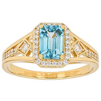 Blue Zircon And White Zircon Rectangular Octagonal Ring In 18K Gold Over
Sterling Silver 1.84ctw