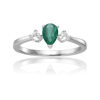 Emerald with White Sapphire Accents Sterling Silver Ring, 0.62ctw