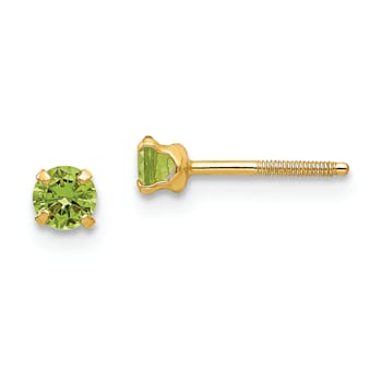 14k Yellow Gold Children's 3mm Peridot Simulant Stud Earrings
