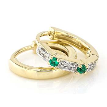 Lab-Created Emerald And Lab Sapphire Huggie In Solid 10K Yellow Gold 0.07ctw