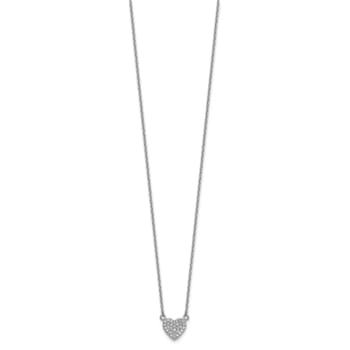 Rhodium Over Sterling Silver Polished Pave Cubic Zirconia Heart Necklace