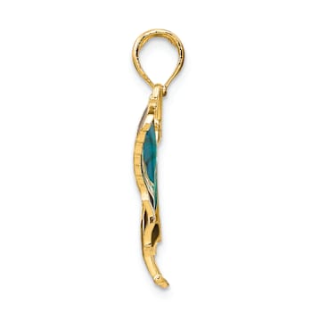 14k Yellow Gold Multi-color Enameled Butterfly Pendant