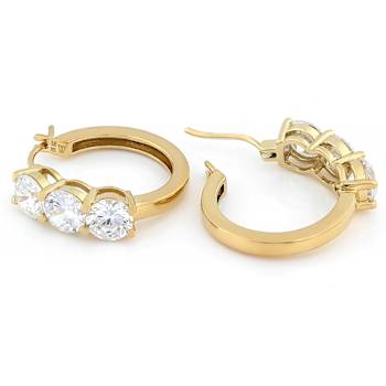 3-Stone CZ Hoop Earrings In 18K Gold Over Sterling Silver