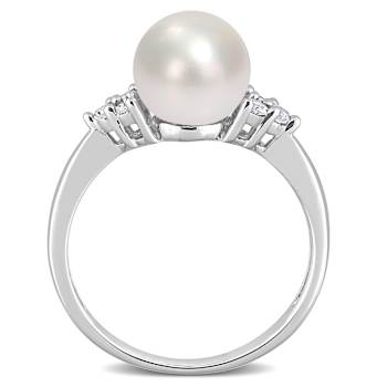 Freshwater Pearl And Diamond Statement Ring In Sterling Silver