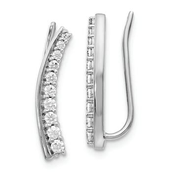 Rhodium Over 14K White Gold Lab Grown Diamond Ear Climber Earrings