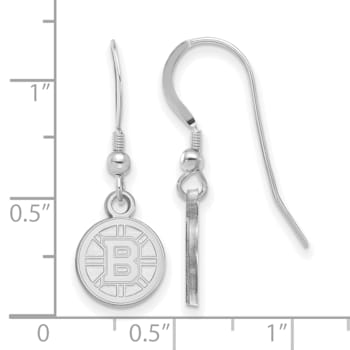 Rhodium Over Sterling Silver NHL Boston Bruins LogoArt Dangle Earrings