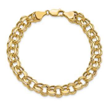 14k Yellow Gold Diamond-Cut Lite 8mm Double Link Charm Bracelet