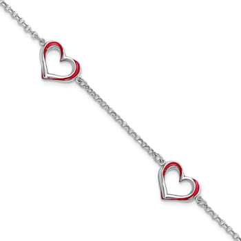 Sterling Silver Rhodium-plated Red Enamel 3-Heart with 0.5 Inch
Extension Bracelet