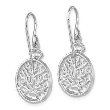 Rhodium Over Sterling Silver Starfish and Scallop Shell Reef Dangle Earrings