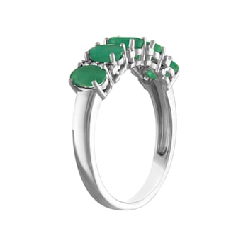 Emerald and Diamond Sterling Silver 5-Stone Ring 1.38ctw