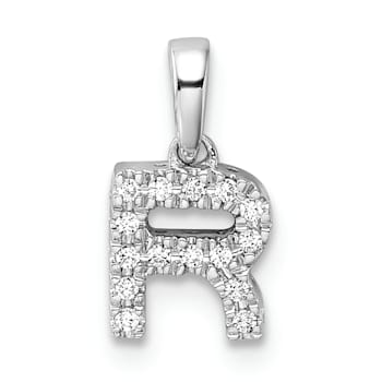 14K White Gold Diamond Letter R Initial with Bail Pendant
