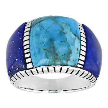 Turquoise And Lapis Lazuli Inlay Ring In Sterling Silver