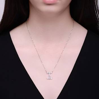 Initial I Mixed Cut CZ Pendant Necklace In Sterling Silver 18 Inch